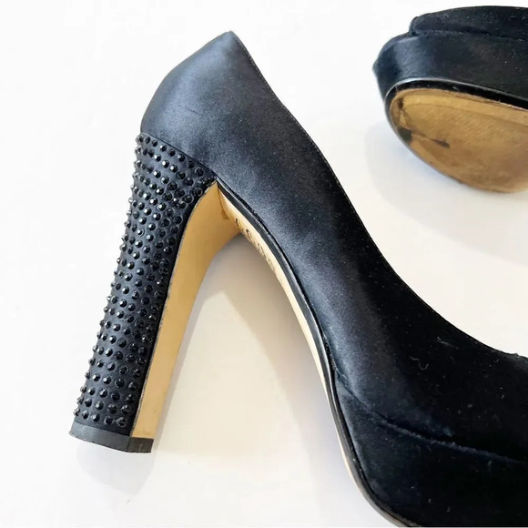 Michael Michael Kors Black Satin Peep Toe Platform Heels Size 8 Pleasers Studded - Picture 7 of 13